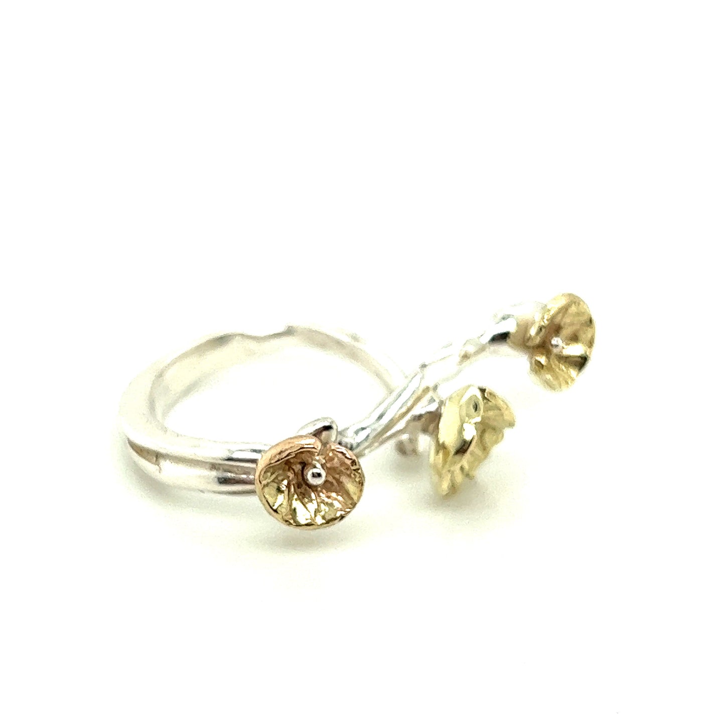 Small Poppy 2 Finger Adjustable Ring Gold and Sterling #244