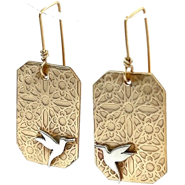 Deco Starburst with hummingbird Earrings #129