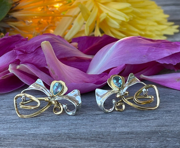 Apatite 22k Gold and Fine Silver Flower Spiral Earrings