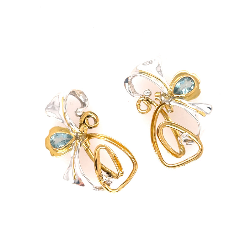 Apatite 22k Gold and Fine Silver Flower Spiral Earrings