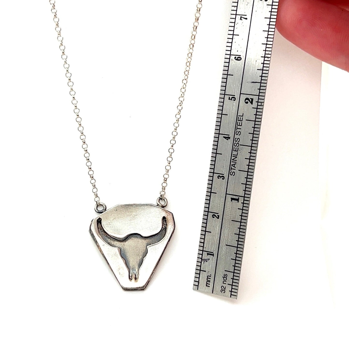 Longhorn Silhouette Pendant Double Ring Necklace #305