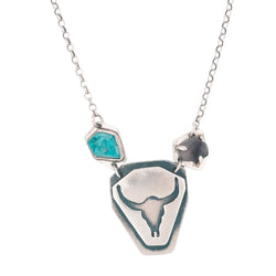 Longhorn Silhouette Necklace with Natural Amethyst and American Turquoise #288