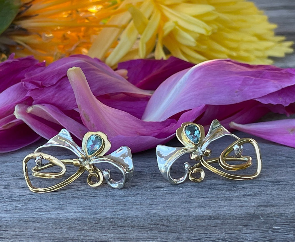 Apatite 22k Gold and Fine Silver Flower Spiral Earrings Pattie Parkhurst