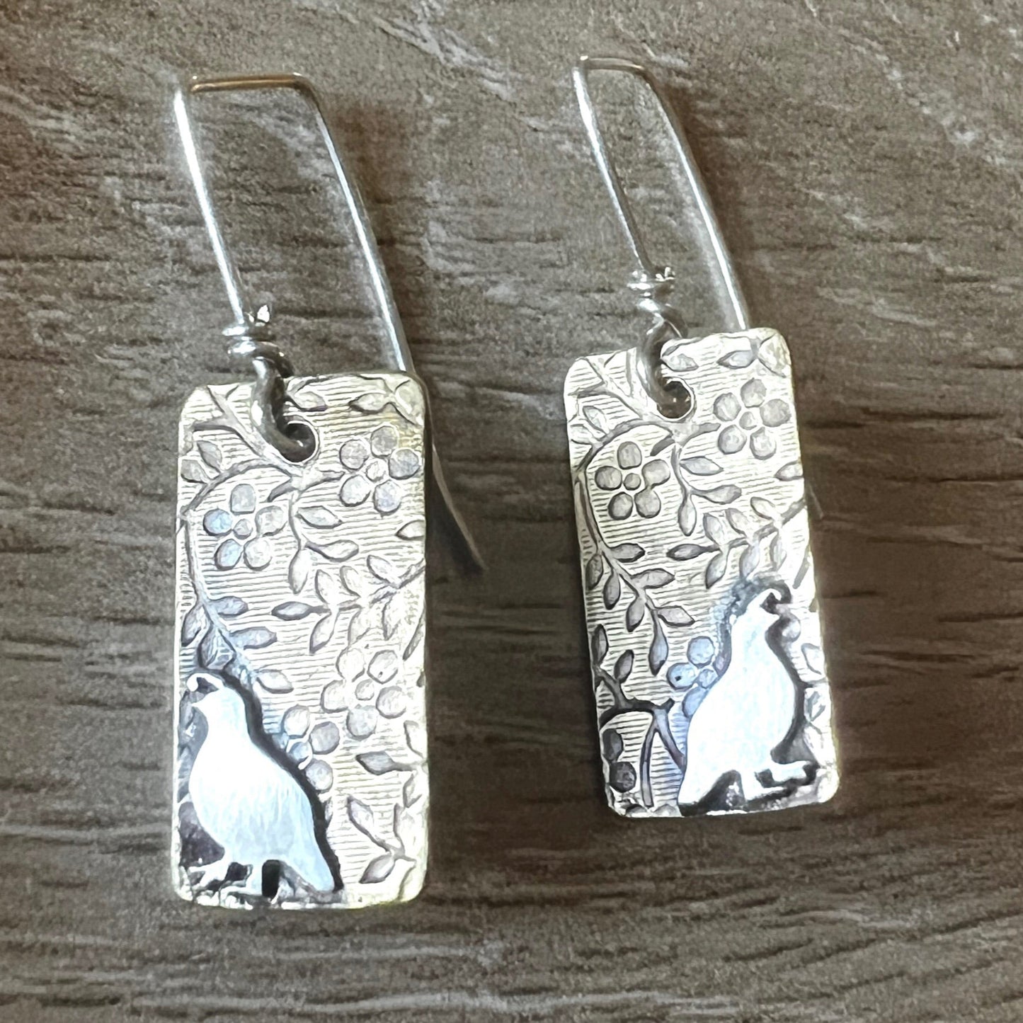 Floral Earrings with Quail Fauna Antiquitas Design #9